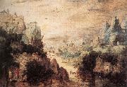 Herri met de Bles Landscape with Christ and the Men of Emmaus oil